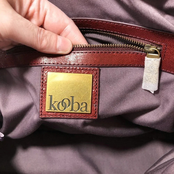 Kooba Dark Red Leather Studded Handbag Satchel Bag Purse Tote - Picture 4 of 6